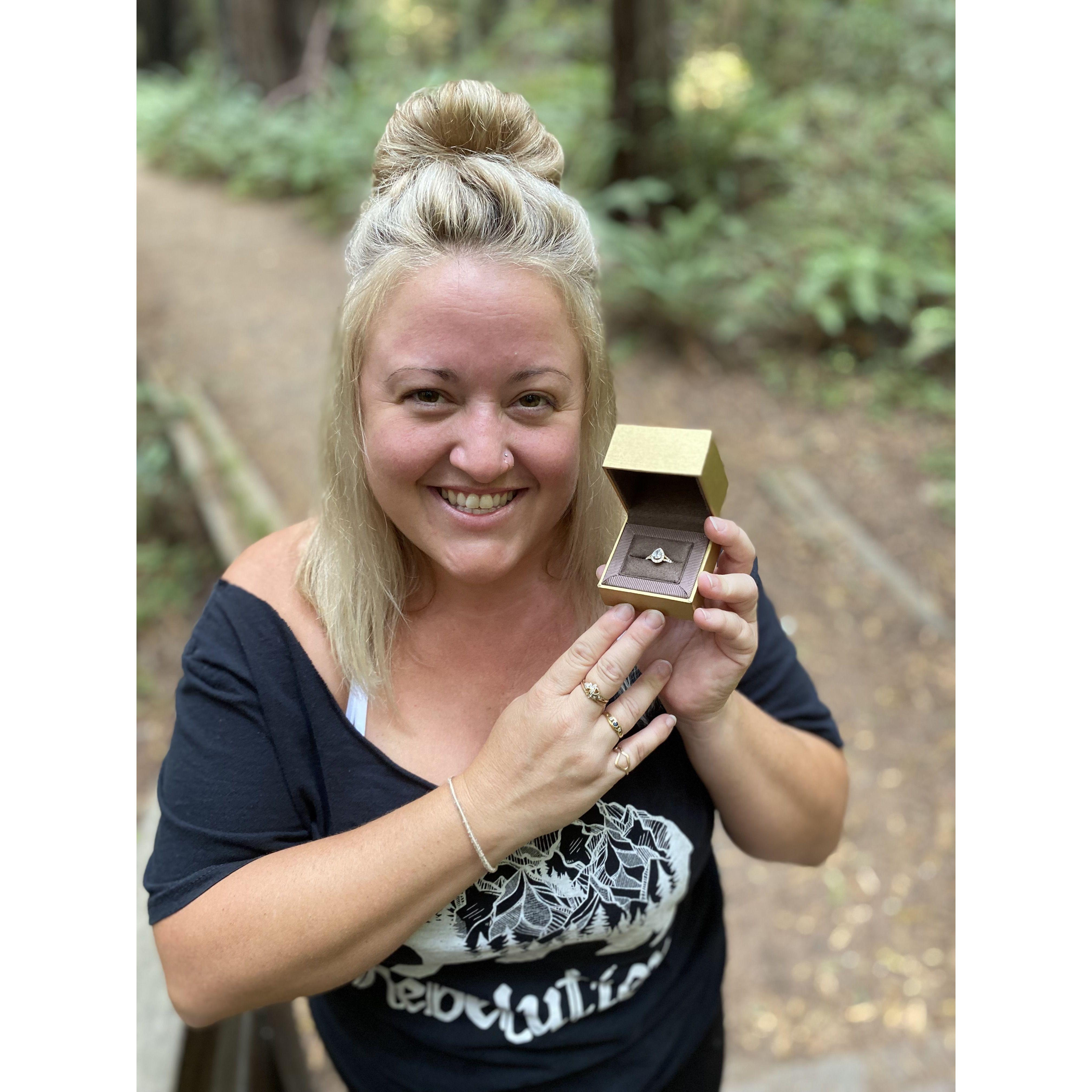 Lithe popped the question in the Humboldt Redwoods off the Avenue of Giants on 8/29/2020.