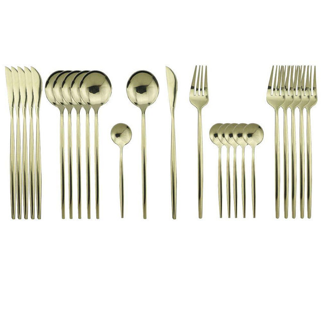 JASHII 24-Piece 304 Stainless Steel Flatware Cutlery Set for 6, Champagne Silverware Set, Mirror Finish, Ideal for Home Wedding Festival Party, Dishwasher Safe (Champagne gold)