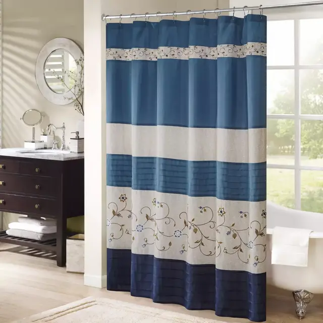 Madison Park Serene 72-Inch x 72-Inch Embroidered Shower Curtain in Navy