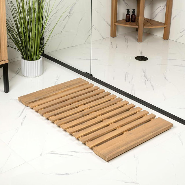 JONATHAN Y Acacia Wood Slat Indoor/Outdoor Bath Mat Light Teak 20"X32", Paige Modern Classic for Shower Mat for Bathroom Bathtub, Door, Spa, Sauna or Garden MAT1001T