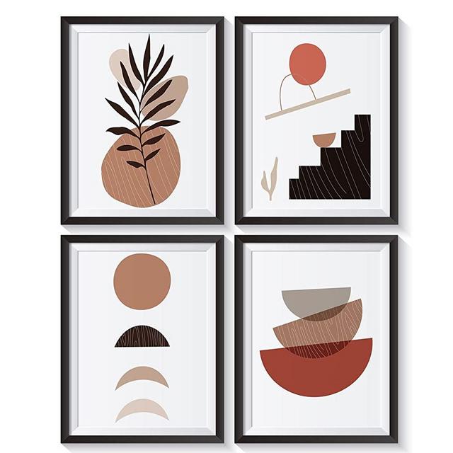 Minimalist Boho Wall Art Prints Set of 4, Abstract Art, Mid Century Modern Wall Art, Home Decor for Bedroom Living Room Office Decoration Wall Art, 8 x 10 Inch, Unframed