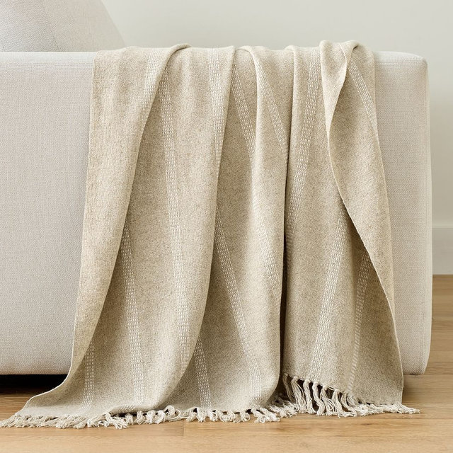 Willia Woven Throw, 50" x 60", Flax/Ivory