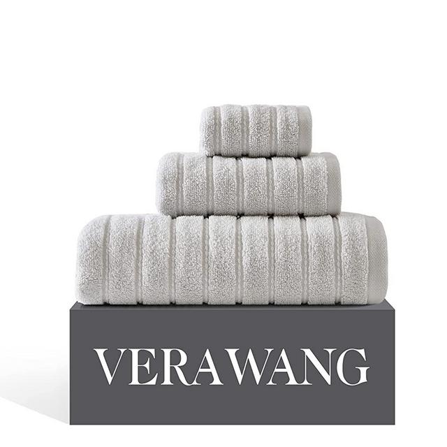Vera Wang | Geo Stitch Collection | Towel Set-100% Cotton Terrycloth, Super Soft & Absorbent, Medium Weight, Machine Washable Easy Care, 3 Piece, Light Grey