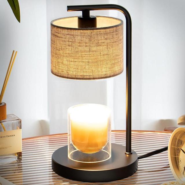 Candle Warmer Lamp, Electric Candle Heater with 2 Light Bulbs, Fully Dimmable Wax Melt Warmer for Scented Jar Candles Aromatic Candle Holders for Home Room Decor, Gifts for Women Mom (Beige)