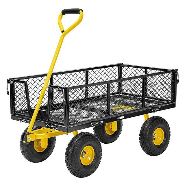 VIVOHOME Heavy Duty 1100 Lbs Capacity Mesh Steel Garden Cart Folding Utility Wagon with Removable Sides and 10 Inch Wheels (Black)