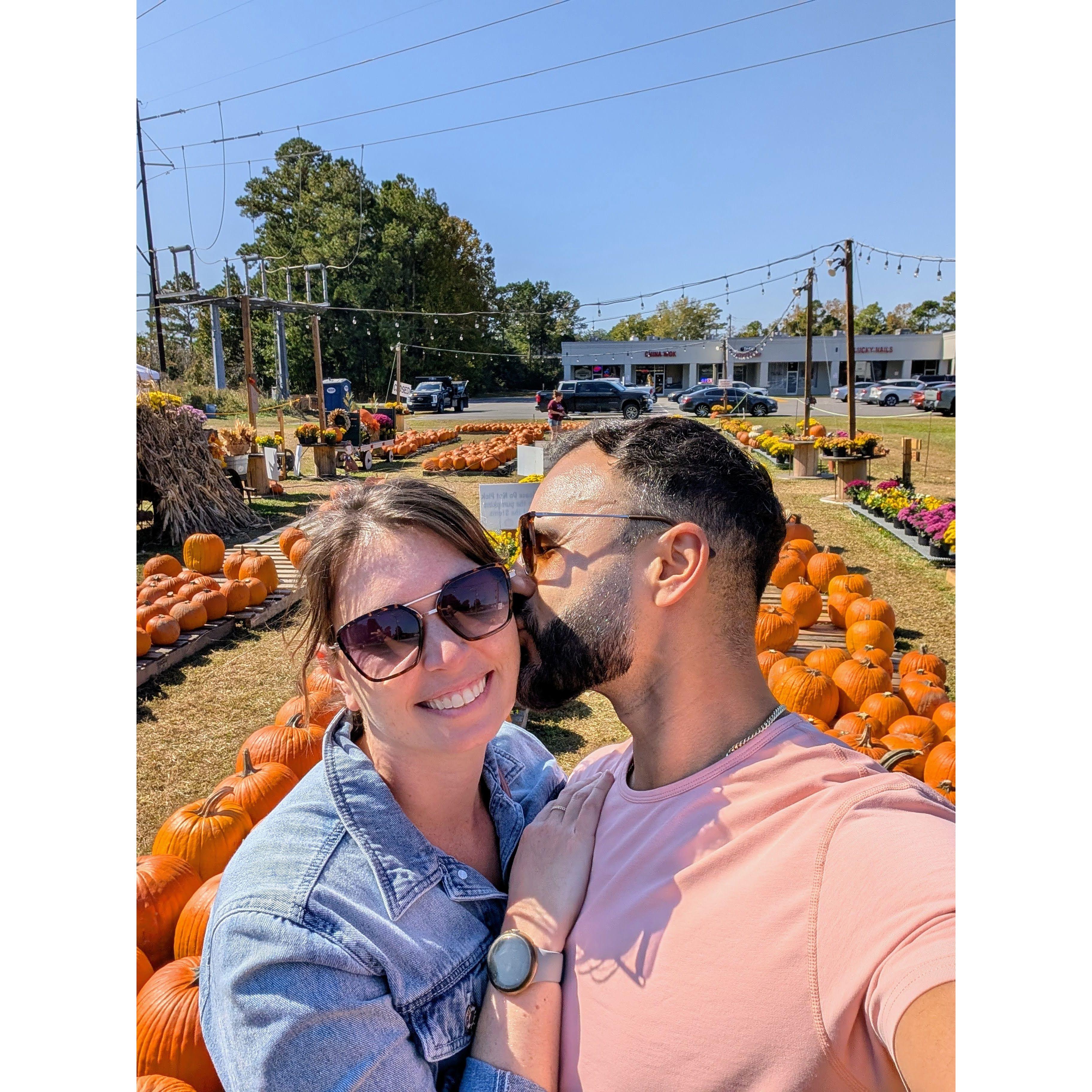 Picking pumpkins with your pun'kin is always sweet. This was Gaston's first time picking out pumpkins to carve.