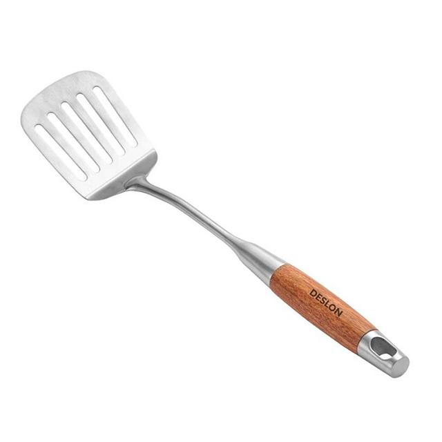 DESLON 304 Stainless Steel Turner Spatula Pear Flower Wood Grip,Kitchen Spatula Heat Resistant -16.9 Inch