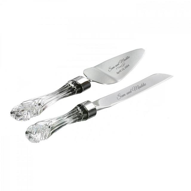 Waterford Personalized Wedding Stainless Cake Knife & Server Set, Custom Engraved Crystal Wedding Cake Cutting Set for Bride and Groom