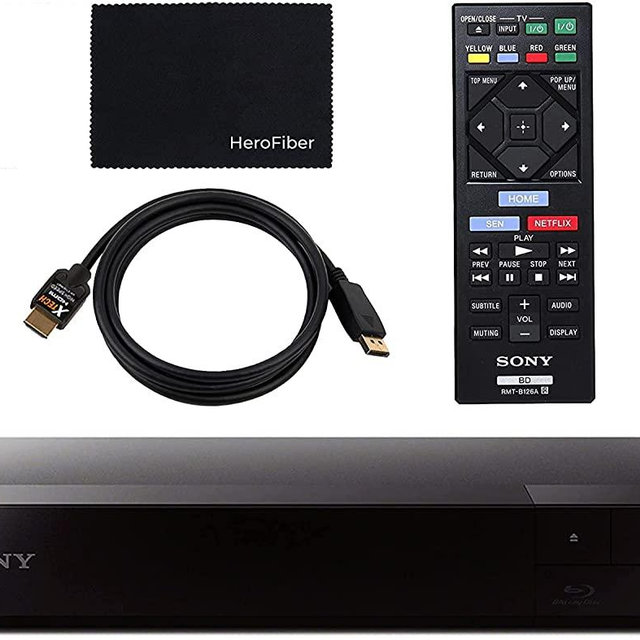 Sony Blu-ray Player BDP BX370 with WiFi for Video Streaming and Screen Mirroring | HD Blu-ray Disc Playback, DVD Upscaling | Bundle Includes Remote Control, HDMI Cable and Cleaning Cloth