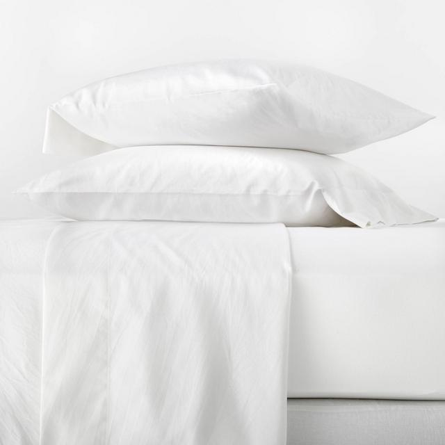 Queen 500 Thread Count Washed Supima Sateen Solid Sheet Set White - Casaluna™
