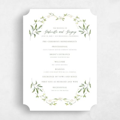 Green Ticket Wedding Program - Verdure