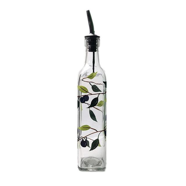 Containly Glass Olive Branch Oil and Vinegar Glass Cruet for Kitchen, Olive Oil Dispenser With Stainless Steel Spout for Easy Pouring