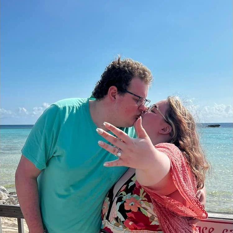 Just after we got engaged, Paradise Cove, Bahamas, 2023