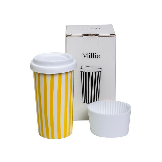 GIROFLIER Ceramic Travel Mug with Lid (12 oz) – Cute Coffee Cup for Women & Men, Bright Aesthetic Travel Mug, Microwave & Dishwasher Safe, Fits Car Cup Holder (Yellow)