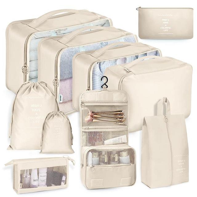 10 Set Packing Cubes Luggage Packing Organizers for Travel Accessories Travel Essentials Luggage Organizer Bags for Carry on Suitcases, Beige