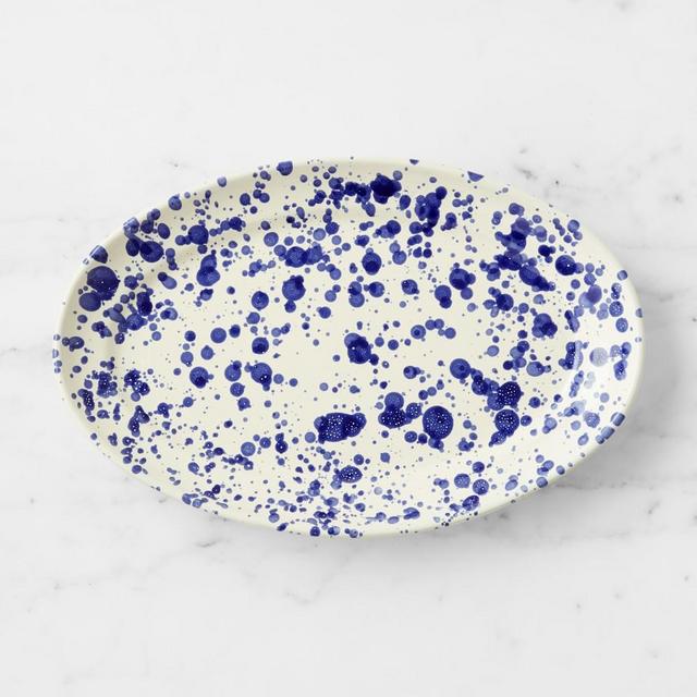 Splatter Ceramic Italian Hand-Glazed Platter, Small, Blue