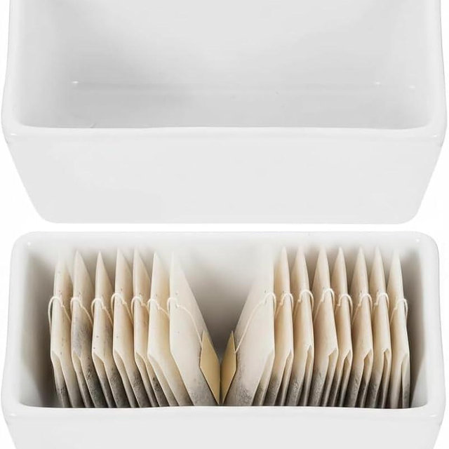 DOITOOL 2PCS Ceramic Sugar Packet Holder for Coffee Bar, Small Tea Bag Organizer for Counter, White Porcelain Sugar Holder Sweetener Packet Caddy for Restaurant, Office and Home Coffee Station