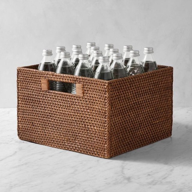 Hold Everything Rattan Cubby Pantry Baskets, 14 x 13 Walnut
