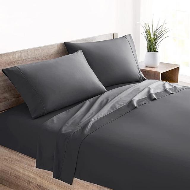 Mellanni Organic Cotton Fall Sheets - 400 TC Cotton Sheets for King Size Bed - 4 Piece King Size Sheets Set Cotton Bedding - Deep Pocket - Fits King Mattress up to 16" (King, Gray)