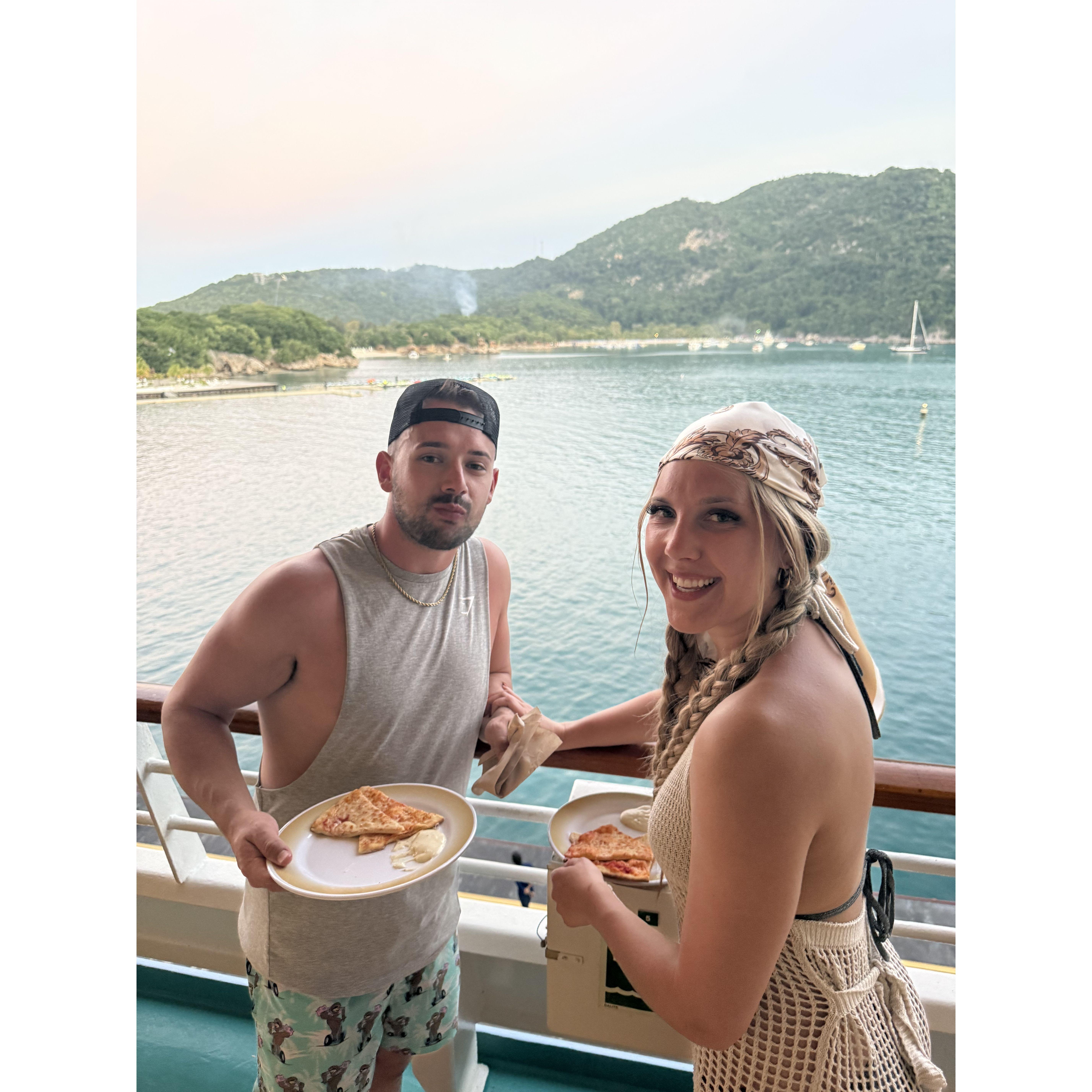 Leaving Haiti and a stranger said “Hey can I take yall’s pictrue you look like you are in paradise” Yes sir we sure are enjoying our PIZZA!!