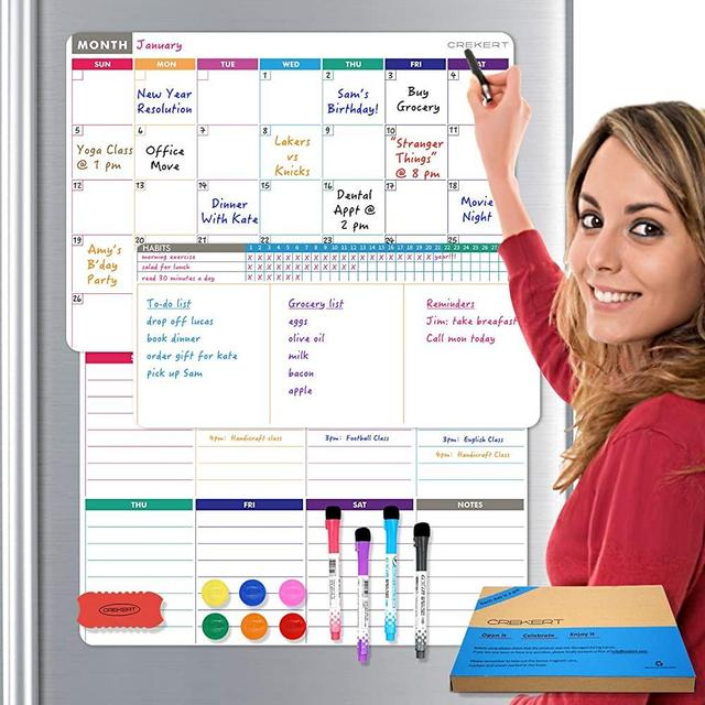 Dry Erase Calendar Whiteboard 4in1 3 Magnetic Calendars for Refrigerator Habit Tracker Monthly Weekly Daily Organizer Planner Family Homeschool Wall Fridge 6 Pins 4 Markers 1 Eraser 2020 Free Gift Box
