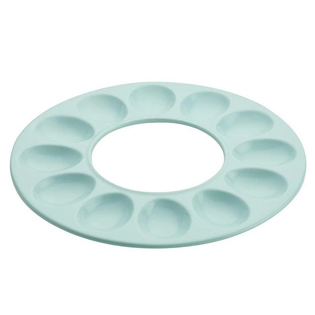 Rachael Ray Solid Glaze Ceramics Egg Tray / Egg Holder Serveware, Round - 12 Cup, Light Blue