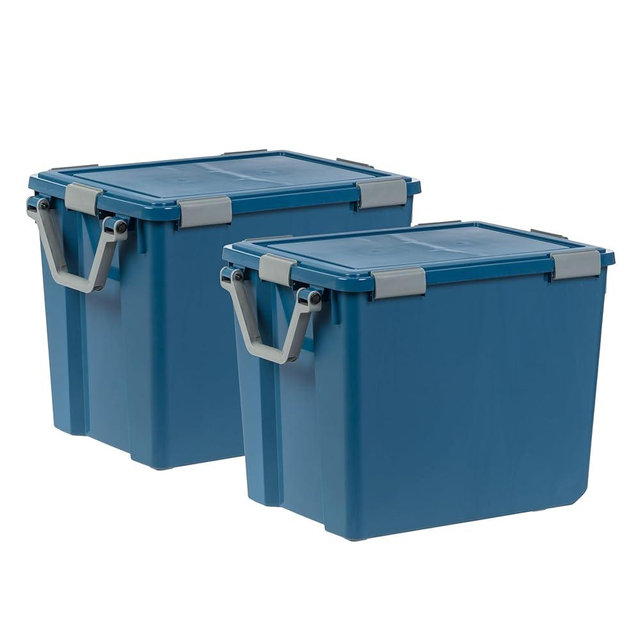 IRIS USA WeatherPro 103 Qt Eco-Friendly Storage Bins with Lids, 2 Pack, BPA-Free Plastic Gasket Box with Tight Latch and Seal, Stackable Nestable Tote Tub - Navy