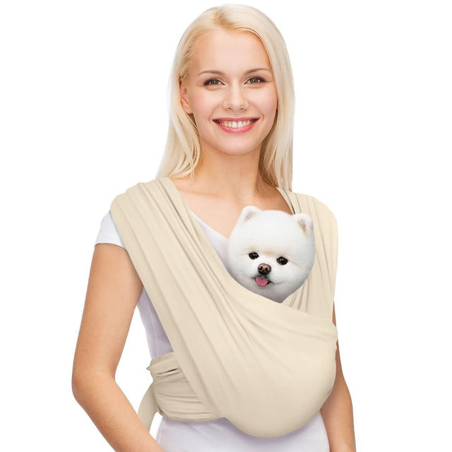 AnccoPlus Dog Carriers for Small Dogs, Front Facing Dog Sling Carrier, Hands Free Cat Carrier, Size Adjustable, Reducing Back Pain, Premium Cotton, Safe and Soft Dog Carrier (Regular, Beige)