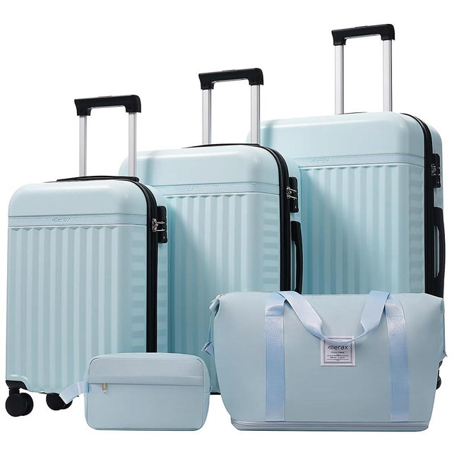 Merax 3 Piece Luggage Sets, Hardside Lightweight Carry on Suitcase,Durable Expandable Luggage with Travel Bags Spinner Wheels and TSA Lock,Light Blue