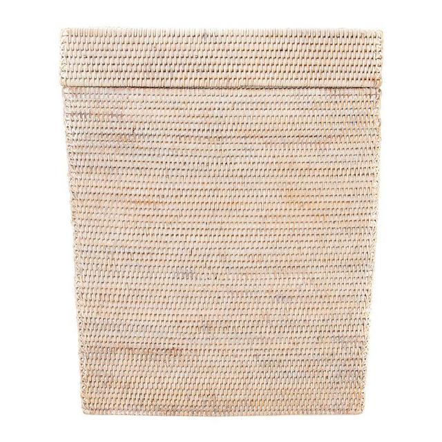 White Wash Tava Handwoven Rattan Rectangular Hinged Hamper