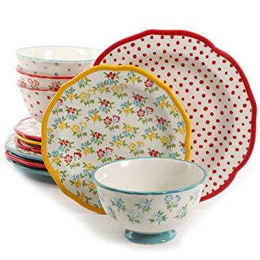 The Pioneer Woman Timeless Floral and Retro Dot Mix and Match 12-Piece Dinnerware Set