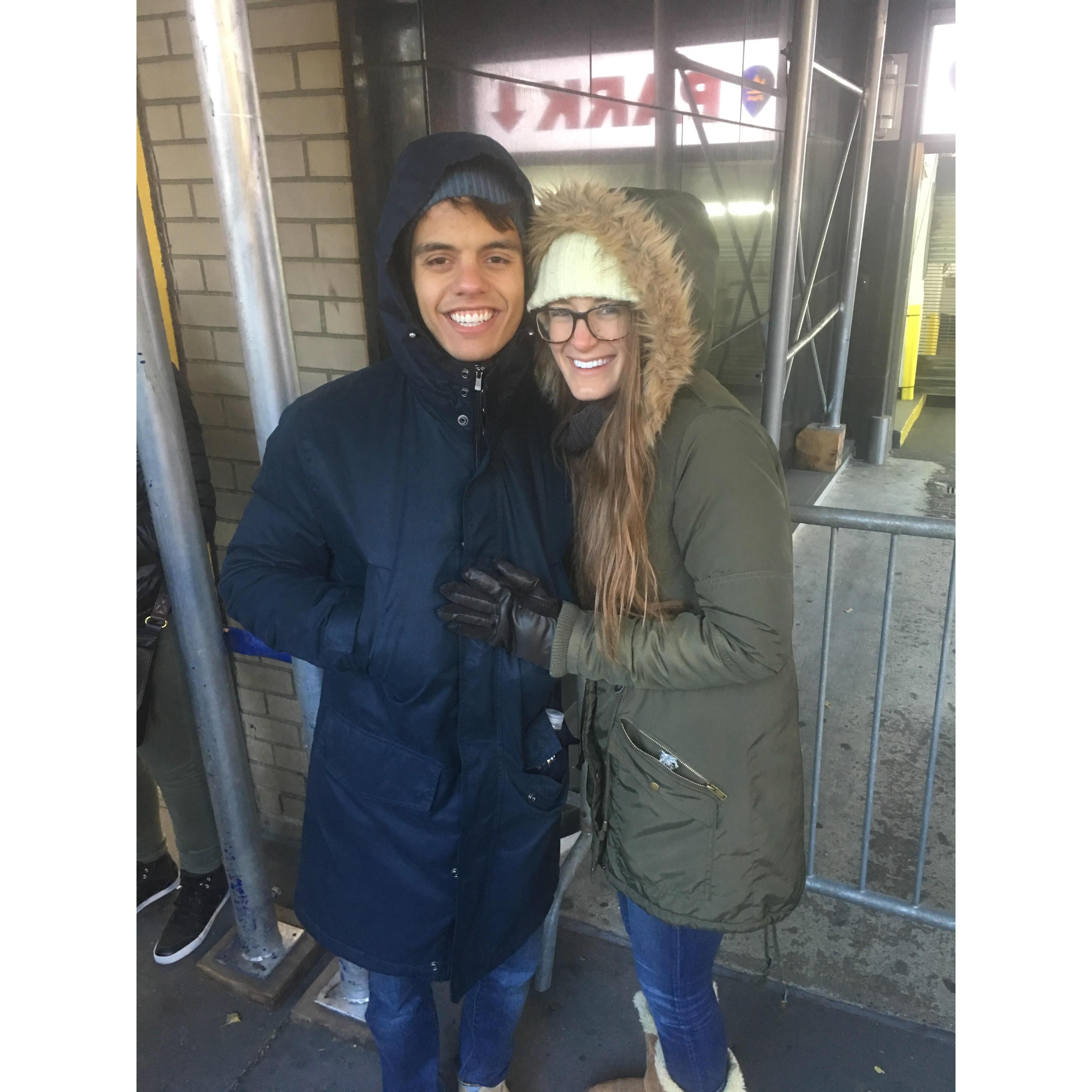 When we went to the Macy's Thanksgiving Day Parade with my Dad! It was COLD