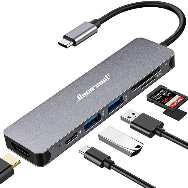 Hiearcool USB C Hub, MacBook Pro Adapter USB C Dongle, 7 in 1 USB C to HDMI Multiport Adapter Compatible for USB C Laptops Nintendo and Other Type C Devices (4K HDMI USB3.0 SD/TF Card Reader 100W PD)