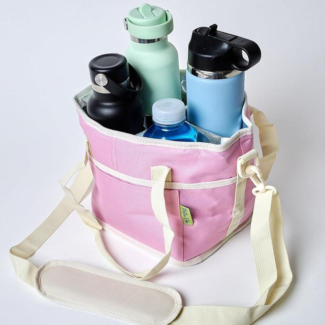 NoNa & Bee 4 Water Bottle Holder with Strap | Family Size 4 Compartment Drink Bag, Multiple Tumbler Carrier Caddy | Adjustable Fits Large & Small Drinks | Hands Free, Won't Tip Over in Car