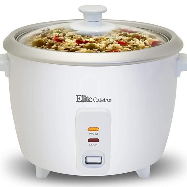 Elite Cuisine ERC-003 Electric Rice Cooker with Automatic Keep Warm Makes Soups, Stews, Grains, Hot Cereals, 6 Cooked (3 Cups Uncooked), 6 Cups Cups), White