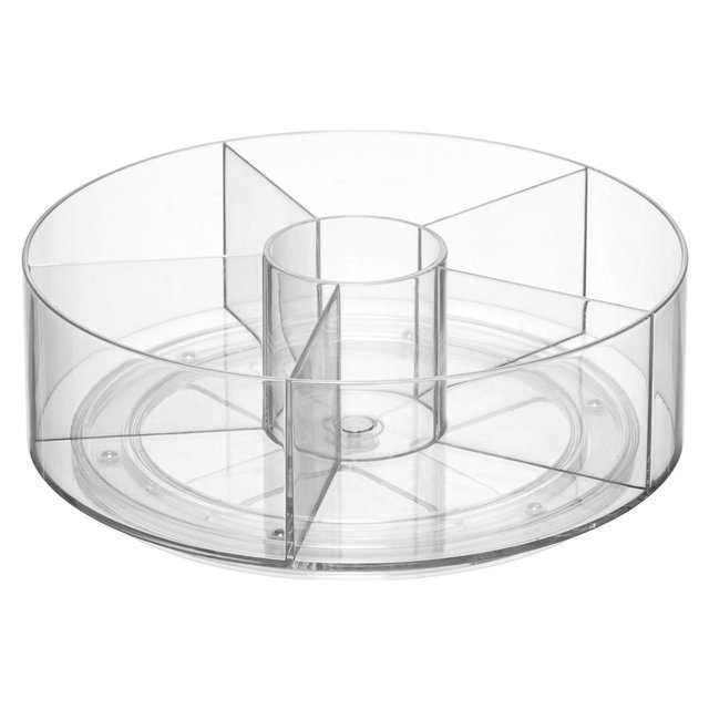 iDESIGN Cabinet Binz Divided Rotating Turntable Tea Packet Organizer Clear: Plastic Kitchen Storage, 9"x9"x3"