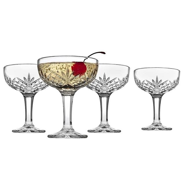 Godinger Champagne Coupe Barware Glasses - Set of 4, Dublin Crystal Collection