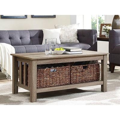 40" Wood Storage Coffee Table with Totes - Driftwood - Saracina Home