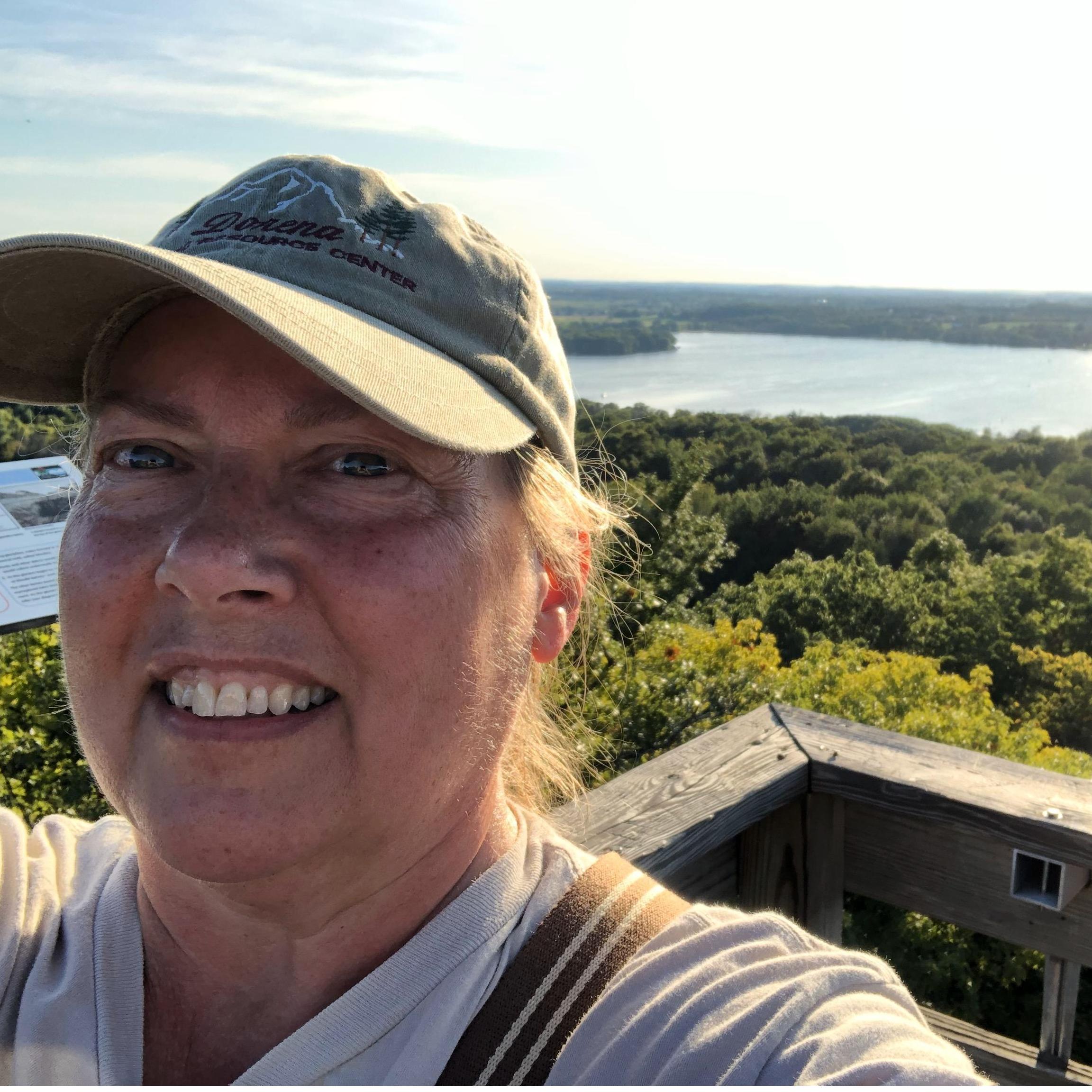 We like to get outside and hike. This is at the top of a tower overlooking Pike Lake.
