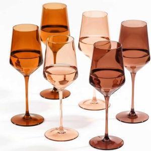 Venus Wine Glasses Set of 6-14oz [Hand-Blown] Maillard-Inspired Amber & Espresso Stemware, Brown Crystal Wine Glasses, Birthday Wedding Housewarming Valentine's Day Gifts