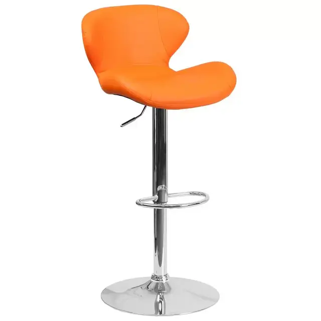 Adjustable Height Orange Cushioned Bar Stool