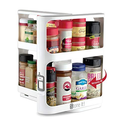 Cabinet Caddy (White) - Modular Rotating Spice Rack Organizer, Two 2-Tiered Shelves, Non-Skid Base - Perfect for Storing Prescriptions, Misc. Hardware, Essential Oils, Cosmetics and More
