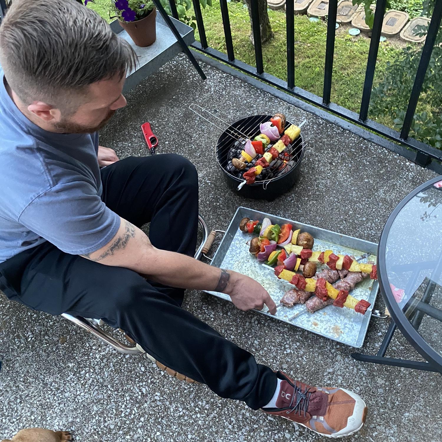 Grilling on the patio. This took forever by the way with this tiny camper grill lol