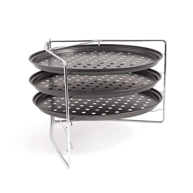 Chef Pomodoro Pizza Baking Set with 3 Pizza Pans and Pizza Rack, Non-stick Perforated Pizza Trays, for Oven
