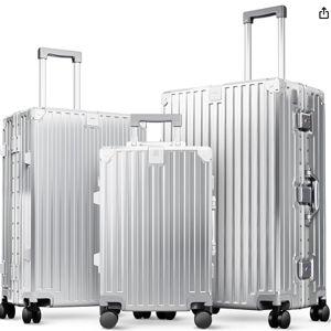ALPHA CAMP 3 Piece Luggage Sets With Layer Dual Aluminum Frame,TSA Spinner Wheels, 3-Layer PC Hardside Carry on and Checked Hardside Zipperless Suitcase Sets,Type-C USB Charging Port, Cup Holder