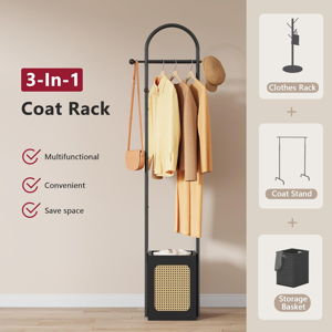 Coat Rack Stand with Wooden Base, Black