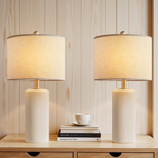 23" White Ceramic Table Lamp Set of 2 Modern Farmhouse Nightstand Lamp for Bedroom Rustic Bedside Lamps for Living Room End Table Desk Lamps with Rocker Switch Home Office Décor