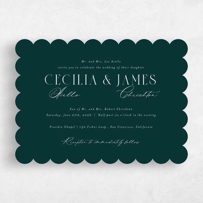 Green Scalloped Wedding Invitation - Shahira Landscape