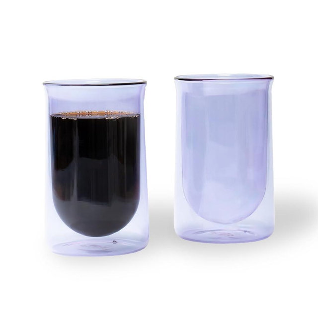 FLUR Tasting Glass (Set of 2): For Coffee, Matcha and Tea - Double-Walled Borosilicate Glass - Handmade - 11oz (Purple)