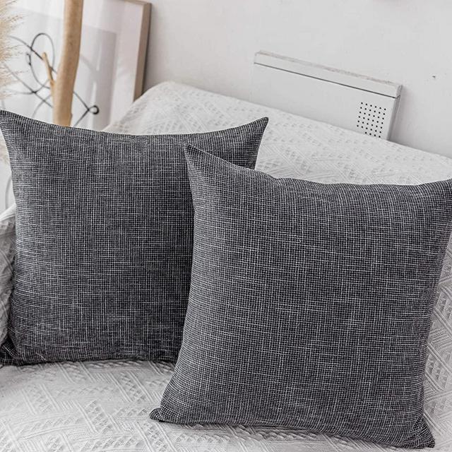 Kevin Textile Pillow Covers Decorative Throw Pillow Covers Linen Square Cushion Case 26" x 26"/66cm x 66cm Dark Grey Farmhouse Pillowcase, 2 Pack